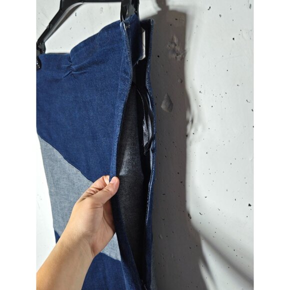 Tommy Jeans Womens Denim Color Block Strapless Dress Medium 90s 2000s Y2K Club - Picture 3 of 9